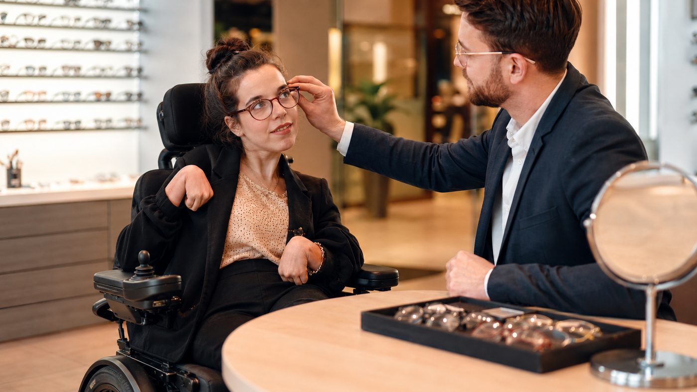Opticien conseillant un client lors d'un essayage